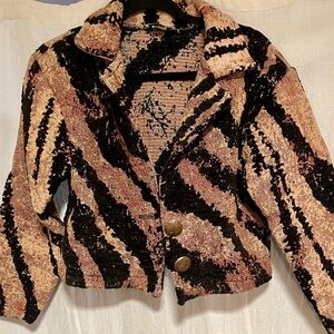 Paco Soler Vintage Tapestry Zebra Pattern Short Blazer Size M/L Tan Black 90s